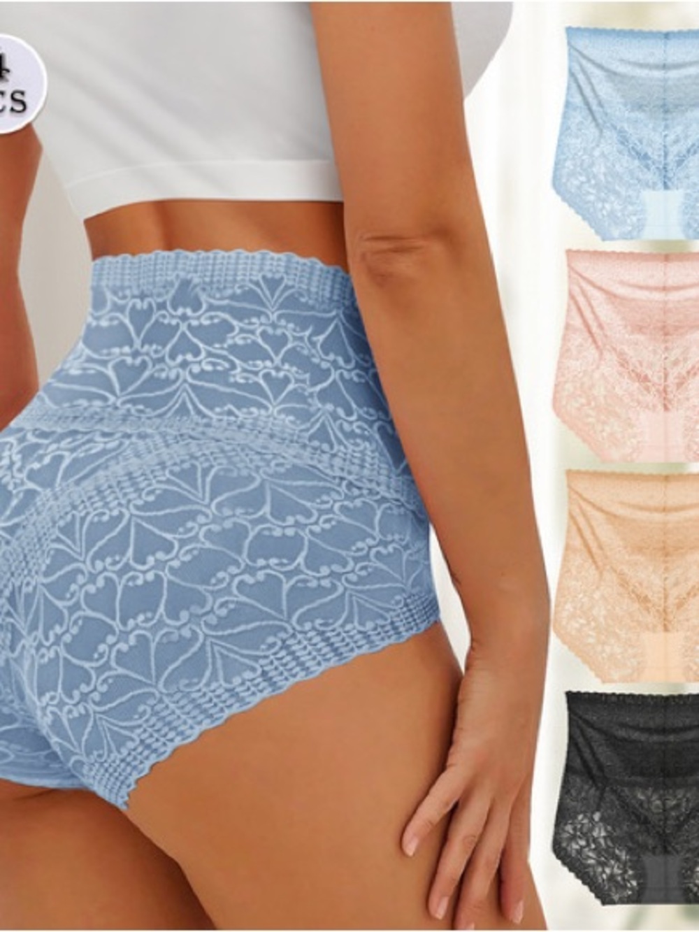 High-Waist Lace Shaping Briefs - Light Blue